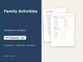 Vista previa - Hojas de trabajo - Family Activities – Vocabulario temático de inglés 4º Primaria - Portada