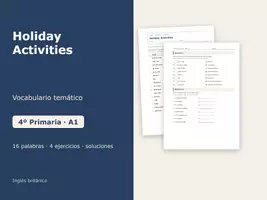 Vista previa - Hojas de trabajo - Holiday Activities – Vocabulario temático de inglés 4º Primaria - Portada