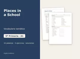 Vista previa - Hojas de trabajo - Places in a School – Vocabulario temático de inglés 5º Primaria - Portada