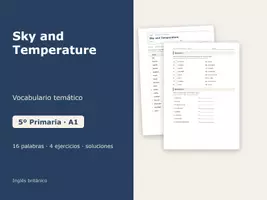 Vista previa - Hojas de trabajo - Sky and Temperature – Vocabulario temático de inglés 5º Primaria - Portada