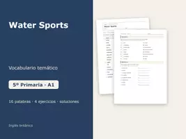 Vista previa - Hojas de trabajo - Water Sports – Vocabulario temático de inglés 5º Primaria - Portada