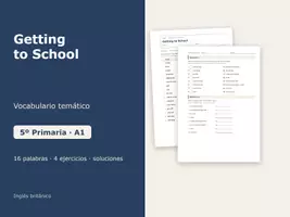 Vista previa - Hojas de trabajo - Getting to School – Vocabulario temático de inglés 5º Primaria - Portada