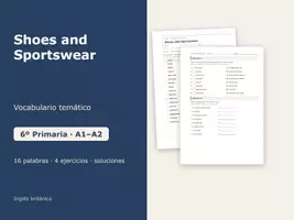 Vista previa - Hojas de trabajo - Shoes and Sportswear – Vocabulario temático de inglés 6º Primaria - Portada