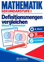 Vorschau - Arbeitsblätter - Definitionsmengen vergleichen | Mathematik Klasse 8 Gymnasium | 10 Arbeitsblätter mit Lösungen als PDF - Deckblatt