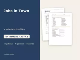 Vista previa - Hojas de trabajo - Jobs in Town – Vocabulario temático de inglés 6º Primaria - Portada