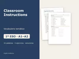 Vista previa - Hojas de trabajo - Classroom Instructions – Vocabulario temático de inglés 1º ESO - Portada