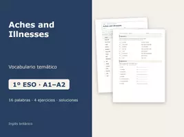 Vista previa - Hojas de trabajo - Aches and Illnesses – Vocabulario temático de inglés 1º ESO - Portada