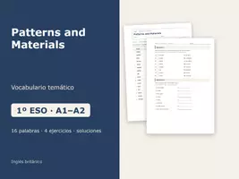Vista previa - Hojas de trabajo - Patterns and Materials – Vocabulario temático de inglés 1º ESO - Portada