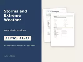 Vista previa - Hojas de trabajo - Storms and Extreme Weather – Vocabulario temático de inglés 1º ESO - Portada