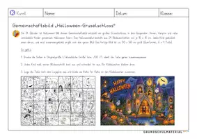 Vorschau - Mal- und Bastelvorlagen - Gemeinschaftsbild Gruselschloss – 24 Teile - Seite 1