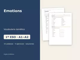 Vista previa - Hojas de trabajo - Emotions – Vocabulario temático de inglés 1º ESO - Portada