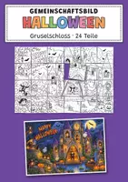 Vorschau - Mal- und Bastelvorlagen - Gemeinschaftsbild Gruselschloss – 24 Teile - Deckblatt