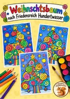 Vorschau - Unterrichtsreihen - Winter | Weihnachten Kunst nach Friedensreich Hundertwasser Klasse 1-4 Weihnachtsbaum Ausmalbilder - Deckblatt