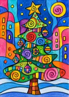 Vorschau - Unterrichtsreihen - Winter | Weihnachten Kunst nach Friedensreich Hundertwasser Klasse 1-4 Weihnachtsbaum Ausmalbilder - Seite 1