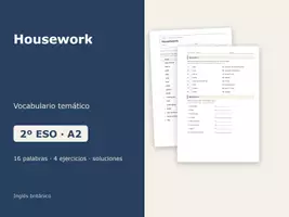 Vista previa - Hojas de trabajo - Housework – Vocabulario temático de inglés 2º ESO - Portada