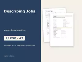 Vista previa - Hojas de trabajo - Describing Jobs – Vocabulario temático de inglés 2º ESO - Portada