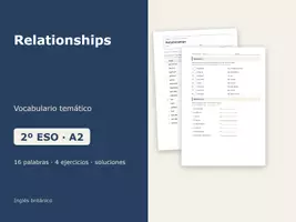 Vista previa - Hojas de trabajo - Relationships – Vocabulario temático de inglés 2º ESO - Portada
