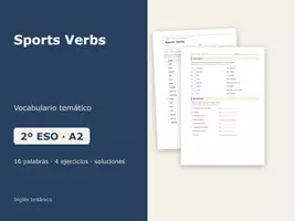 Vista previa - Hojas de trabajo - Sports Verbs – Vocabulario temático de inglés 2º ESO - Portada