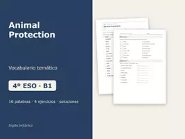 Vista previa - Hojas de trabajo - Animal Protection – Vocabulario temático de inglés 4º ESO - Portada