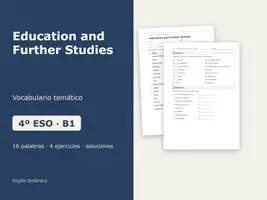 Vista previa - Hojas de trabajo - Education and Further Studies – Vocabulario temático de inglés 4º ESO - Portada