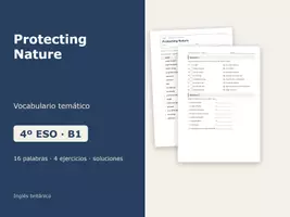 Vista previa - Hojas de trabajo - Protecting Nature – Vocabulario temático de inglés 4º ESO - Portada