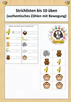 Vorschau - Arbeitsblätter - Strichlisten bis 10 üben (authentisches Zählen mit Bewegung) - Deckblatt