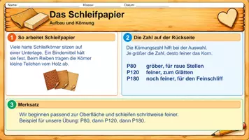 Vorschau - Arbeitsblätter - 🪵 Schleifpapier & Holz schleifen – Technik, Werken, Werkunterricht, Sachunterricht | Werkzeugkunde, Körnung, Holzbearbeitung & Oberflächen | Unterrichtseinheit mit Arbeitsblättern, Lösungen, Präsentation, praktischen Übungen & Reflexion ✏️ - Seite 2