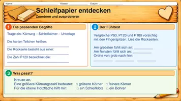Vorschau - Arbeitsblätter - 🪵 Schleifpapier & Holz schleifen – Technik, Werken, Werkunterricht, Sachunterricht | Werkzeugkunde, Körnung, Holzbearbeitung & Oberflächen | Unterrichtseinheit mit Arbeitsblättern, Lösungen, Präsentation, praktischen Übungen & Reflexion ✏️ - Seite 3