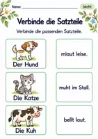 Vorschau - Arbeitsblätter - Satzteile verbinden Klasse 1 – Tierfreunde | Deutsch Klasse 1 | 10 Arbeitsblätter als PDF - Seite 1