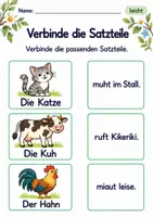Vorschau - Arbeitsblätter - Satzteile verbinden Klasse 1 – Tierfreunde | Deutsch Klasse 1 | 10 Arbeitsblätter als PDF - Seite 2