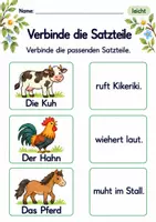 Vorschau - Arbeitsblätter - Satzteile verbinden Klasse 1 – Tierfreunde | Deutsch Klasse 1 | 10 Arbeitsblätter als PDF - Seite 3