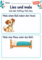 Vorschau - Arbeitsblätter - Lesen und zeichnen Klasse 1 – Tierfreunde | Deutsch Klasse 1 | 10 Arbeitsblätter als PDF - Seite 1