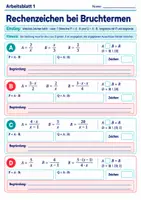 Vorschau - Arbeitsblätter - Rechenzeichen bei Bruchtermen | Mathematik Klasse 8 Gymnasium | 10 Arbeitsblätter mit Lösungen als PDF - Seite 1