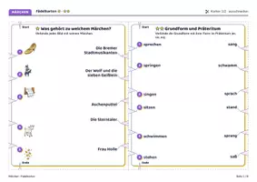 Vorschau - Spiele - Märchen Fädelkarten | Zuordnen mit Wollfaden, Selbstkontrolle | Präteritum | LRS | Klasse 5–6 - Seite 2