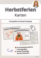 Vorschau - Arbeitsblätter - Herbstferien Karten mit Herbst-Challenge, Feriengruß - Deckblatt