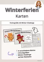 Vorschau - Arbeitsblätter - Winterferien Karten, Weihnachtsferien mit Winter-Challenge, Feriengruß - Deckblatt