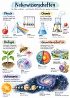 Vorschau - Arbeitsblätter - Lernposter + AB mit Fragen zum Thema "Naturwissenschaften" + Lösungsblatt + Mindmap + Infografiken - Deckblatt