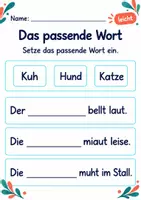 Vorschau - Arbeitsblätter - Lückensätze ergänzen Klasse 1 – Tierfreunde | Deutsch Klasse 1 | 10 Arbeitsblätter als PDF - Seite 1