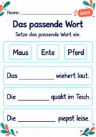 Vorschau - Arbeitsblätter - Lückensätze ergänzen Klasse 1 – Tierfreunde | Deutsch Klasse 1 | 10 Arbeitsblätter als PDF - Seite 3