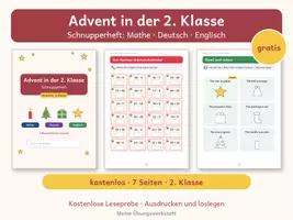 Vorschau - Arbeitsblätter - Advent in der 2. Klasse – Schnupperheft kostenlos | Mathe, Deutsch und Englisch - Deckblatt