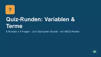 Vorschau - Spiele - Quiz-Präsentation & Checkout-Tickets: Variablen & Terme – 24 ABCD-Fragen mit Auflösung (MsPowerPunkt, Canva-tauglich) - Seite 1