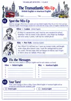 Vorschau - Arbeitsblätter - BE vs AE - 2 worksheets with solutions (British vs American English) - Deckblatt