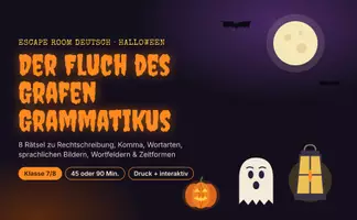 Vorschau - Arbeitsblätter - Halloween Escape Room Deutsch 7 8 – Rechtschreibung, Komma & Wortarten - Seite 1