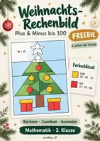 Vorschau - Arbeitsblätter - Weihnachts-Rechenbild bis 100 – Plus & Minus 2. Klasse Freebie - Deckblatt
