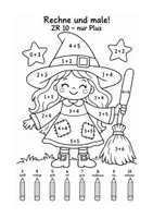 Vorschau - Arbeitsblätter - Halloween Rechenmalblätter Hexe vierfach differenziert - Seite 1
