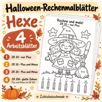 Vorschau - Arbeitsblätter - Halloween Rechenmalblätter Hexe vierfach differenziert - Deckblatt