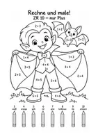 Vorschau - Arbeitsblätter - Halloween Rechenmalblätter Vampir vierfach differenziert - Seite 1