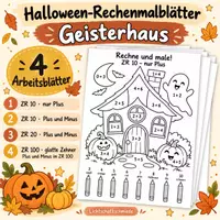 Vorschau - Arbeitsblätter - Halloween Rechenmalblätter Geisterhaus vierfach differenziert - Deckblatt