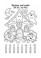 Vorschau - Arbeitsblätter - Halloween Rechenmalblätter Geisterhaus vierfach differenziert - Seite 1