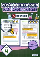 Vorschau - Arbeitsblätter - Zusammenfassen Klasse 4 | Hauptsachen, Kernaussagen, Zusammenfassung | mit Lösungen - Deckblatt